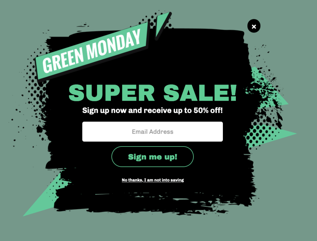 green monday pre-built pop-up template