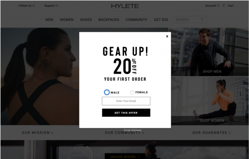 HYLETE email pop-up