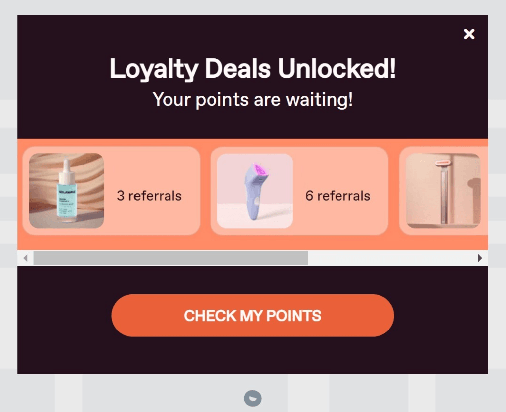 loyalty points pop-up